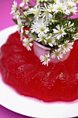 Jelly decorated with chamomile flowers