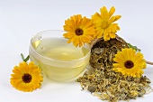 Marigold tea and fresh flowers