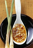 Ginger and garlic sauce in a spoon