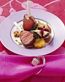 Lamb cutlets with figs and polenta