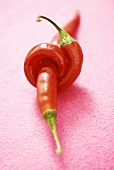 Two chillies on pink background