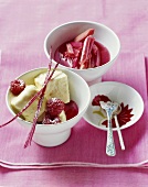 Vanilla parfait with rhubarb and raspberries