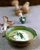 Creamed mushroom soup with cream and chives