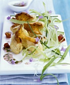 Chanterelle tempura with chilli vinaigrette