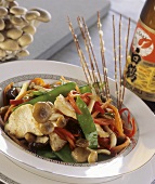 Asian stir-fried chicken, vegetables & shiitake mushrooms