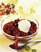 Red berry cream with vanilla ice cream