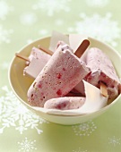 Raspberry yoghurt ice cream on stick