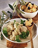 Minted cauliflower and mashed potato with olives