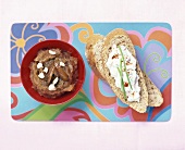 Soft cheese spread with peppers and hazelnut and date spread