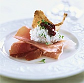 Cottage cheese with ham and cranberries
