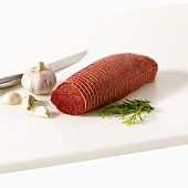 Beef fillet, tied with garlic and herbs