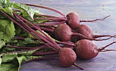 Several beetroots with leaves
