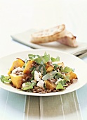 Lentil salad with fried pumpkin & goat's cheese