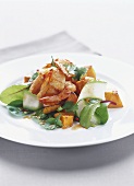 Shrimp salad with pumpkin and courgettes