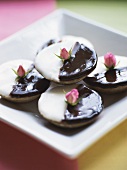 Tarts with chocolate and white icing