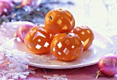 Carved orange skins used as Christmas decoration