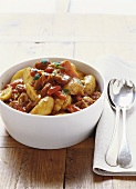 Pan-cooked potato dish with chorizo & peppers
