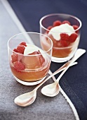 Poached peaches with raspberries