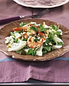 Feldsalat mit Fenchel, Garnelen und Feta