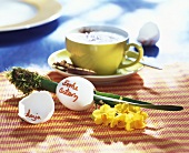 Place-setting with cappuccino for Easter