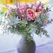 Arrangement of roses and lavender