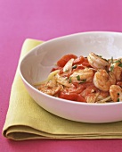 Spaghetti with tomatoes and shrimps