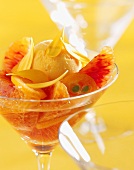 Apricot ice cream sundae with marigold syrup