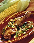Chicken leg with summer vegetable salsa