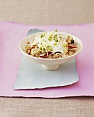 Fruit muesli with soya sprouts and yoghurt
