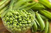 Peas in a small glass bowl