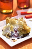 Puff pastry parcel with cherry & cream filling, chocolate sauce