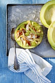 Fruity chicken salad in melon