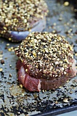 Venison steaks with pepper crust