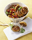 Tofu cakes with pepper and tomato salsa