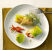 Stuffed cabbage leaves with fish and pepper filling