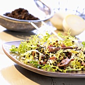 Lentil salad with fried turkey liver
