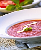 Tomato soup with basil and crème fraîche