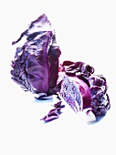 Two quarters of a red cabbage
