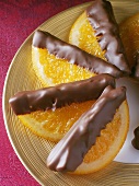 Chocolate-dipped half orange slices