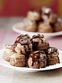 Chocolate cream puffs with chocolate cream filling