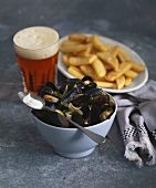 Mussels, chips and beer