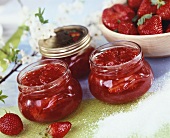 Three jars of strawberry jam