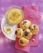 Milk rolls and apricot and pistachio jam