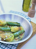 Courgette flowers with salmon and ricotta stuffing