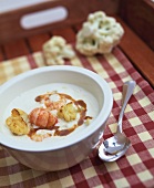 Cauliflower cream soup with crayfish