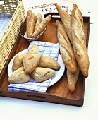 Three types of bread on a tray