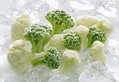 Broccoli and cauliflower on ice