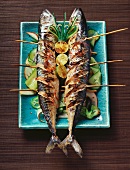 Grilled mackerel with cucumber and pear salad