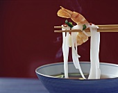 Rice noodle soup with shrimps