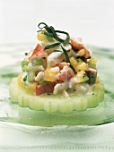 Lobster salad on slice of cucumber